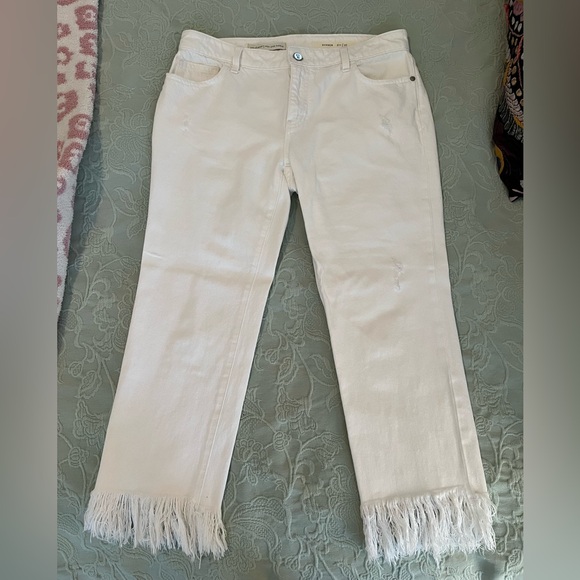 Anthropologie Pilcro & the letterpress Hyphen Jeans white Fringe Hem Sz27 - Picture 2 of 10